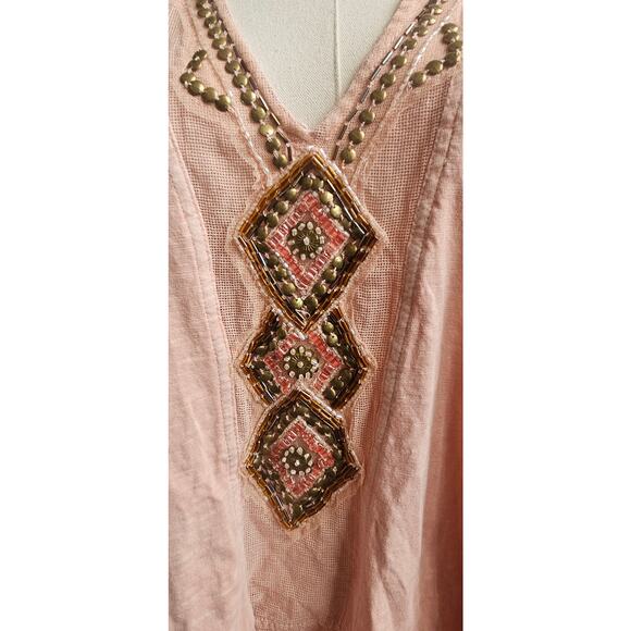 Free People Women Embroidered Boho Focus On Center Beaded Tank Top Medium Pink - Picture 3 of 5